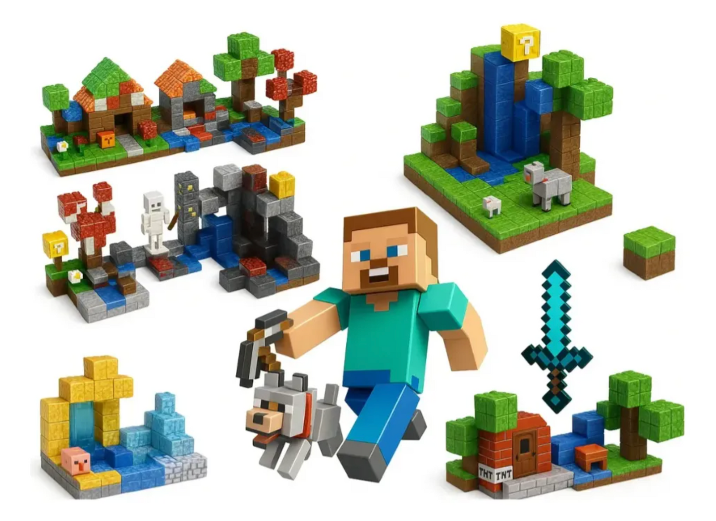 Kit Completo +75 Bloques Magnéticos de Construcción de Minecraft